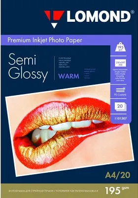Фотобумага Lomond Semi Glossy Warm, A4, 195 г/м2, 20 листов (арт. 1101307)