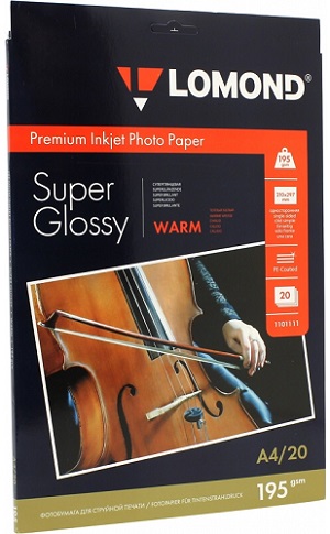 Фотобумага Lomond Super Glossy Warm, А4, 195 г/м2, 20 листов (арт. 1101111)