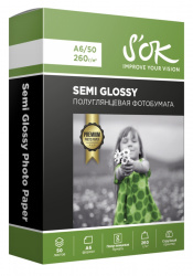 Фотобумага SOK Cinema полуглянцевая, формат А6, плотность 260 г/м², 50 листов (арт. SA6260050SG)
