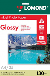 Фотобумага Lomond одностороняя, глянцнвая, 130 г/м², A4 (21 x 29 см), 25 л. (арт. 0102041)