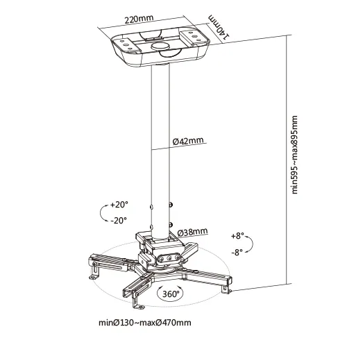 Крепеж для проектора телескопический FIX PRB-20-02M, 595-895 мм до 35 кг (black) (арт. PRB-20-02M)