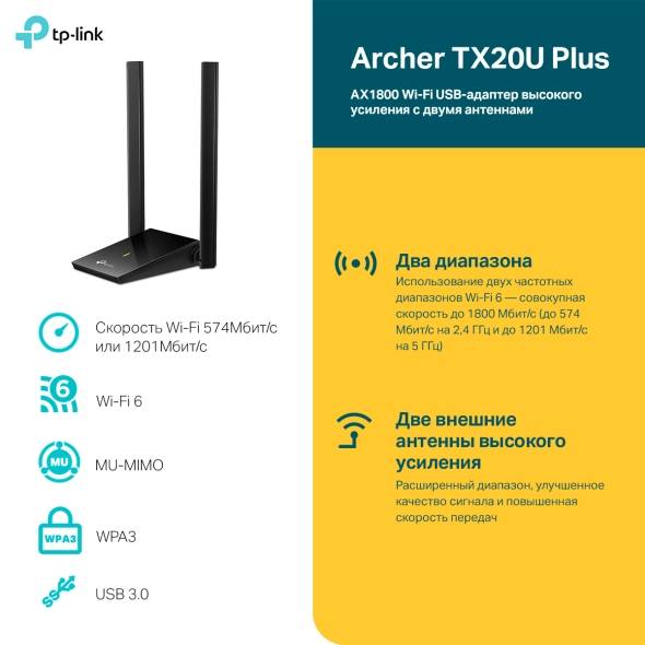 Wi-Fi-адаптер TP-Link Archer TX20U Plus (арт. Archer TX20U Plus)