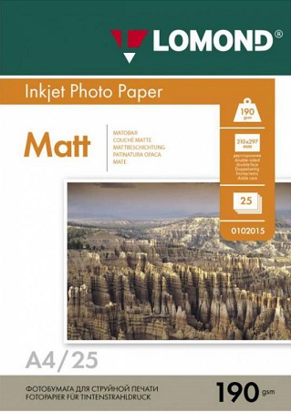 Фотобумага Lomond Matt Photo Paper, А4, 190 г/м2, 25 листов (арт. 0102036)