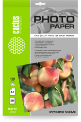 Фотобумага Cactus A3, 150 г/м², 50 л, белая матовая для струйной печати (арт. CS-MA315050)