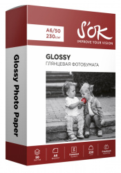 Фотобумага SOK Cinema глянцевая, А6, 230 г/м², 50 листов (арт. SA6230050G)