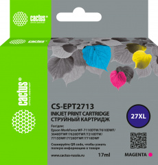 Картридж струйный Cactus (27XL) пурпурный для Epson WorkForce WF-3620, 3640, 7110, 7210 (арт. CS-EPT2713)