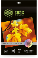 Фотобумага Cactus Prof A5/260 г/м², 50 л, белая глянцевая для струйной печати (арт. CS-HGA526050)
