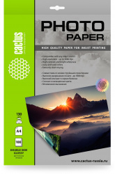 Фотобумага Cactus A4, 130 г/м², 100 л, белая глянцевая/глянцевая для струйной печати (арт. CS-GA4130100DS)