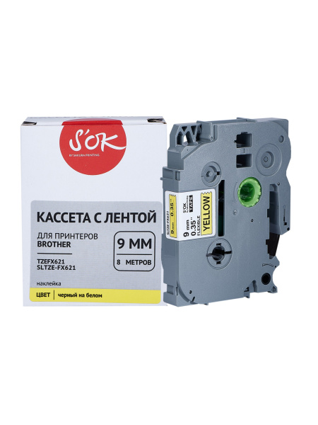 Кассета с лентой Sakura Printing TZEFX621 для Brother, черный на желтом, 9мм/8м, наклейка (арт. SLTZEFX621)