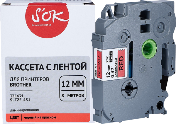 Кассета с лентой Sakura Printing TZE431 (черный, 12мм/8м) (арт. SLTZE-431)