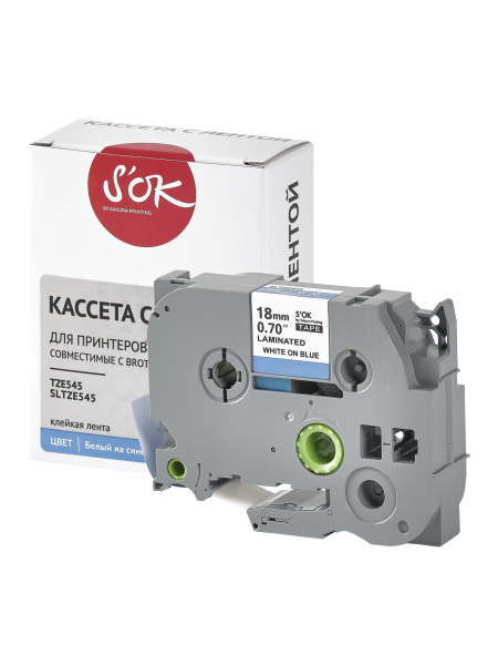 Кассета с лентой Sakura Printing TZE545 для Brother, белый на синем, 18мм/8м, наклейка (арт. SLTZE545)