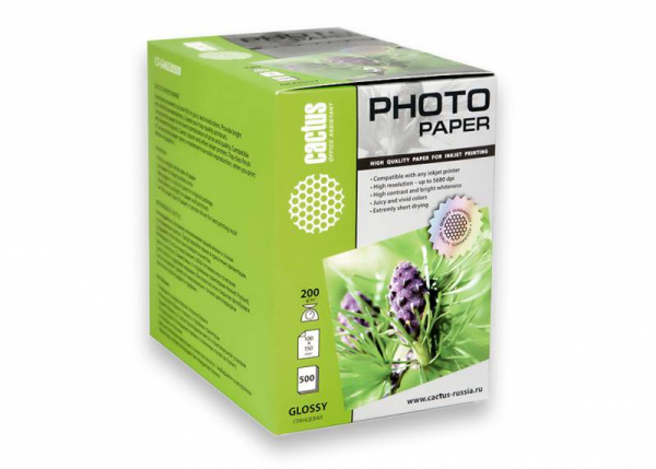 Фотобумага Cactus 10x15/200г/м2/500л./белый глянцевое для струйной печати (арт. CS-GA6200500)