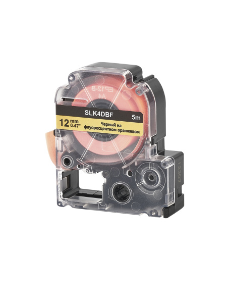 Кассета с лентой Sakura Printing K4DBF для Epson, черный на флуоресцентном оранжевом, 12мм/5м (арт. SLK4DBF)