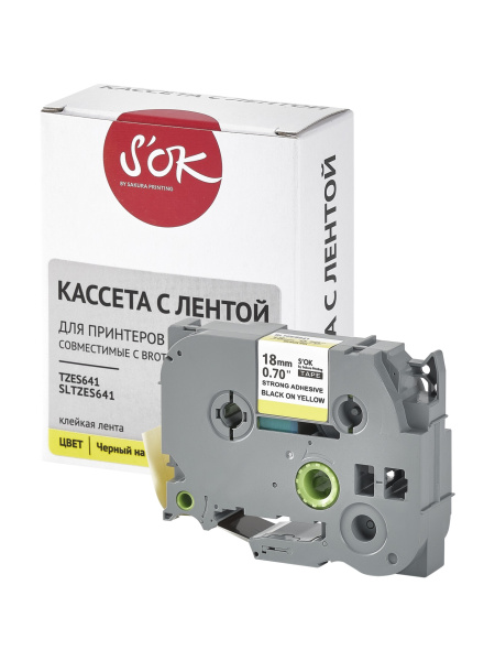 Кассета с лентой Sakura Printing TZES641 для Brother, черный на желтом, 18мм/8м, наклейка (арт. SLTZES641)