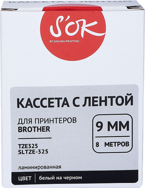Кассета с лентой Sakura Printing TZE325 (белый, 9мм/8м) (арт. SLTZE-325)