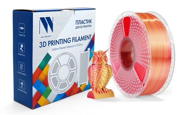 Филамент NVPRINT Silk PLA+ красный/золотой для 3D печати, диаметр 1.75мм, длина 330 метров, масса 1