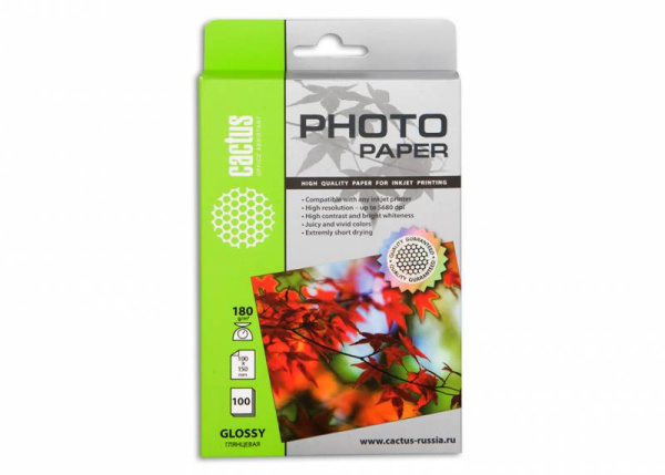 Фотобумага Cactus 10x15/180г/м2/100л./белый глянцевое для струйной печати (арт. CS-GA6180100)