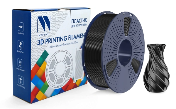 Филамент NVPRINT TPU Silk черный для 3D печати, диаметр 1.75мм, длина 330 метров, масса 1 кг.