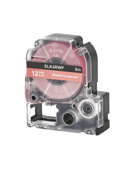 Кассета с лентой Sakura Printing K4RWP для Epson, белый на красном, 12мм/8м (арт. SLK4RWP)