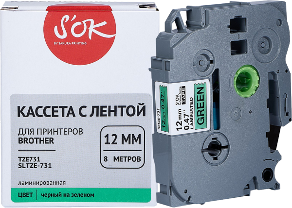 Кассета с лентой Sakura Printing TZE731 (черный, 12мм/8м) (арт. SLTZE-731)