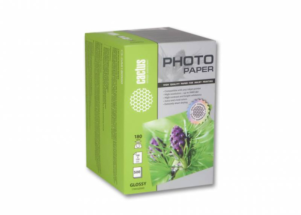 Фотобумага Cactus 10x15/180г/м2/500л./белый глянцевое для струйной печати (арт. CS-GA6180500)