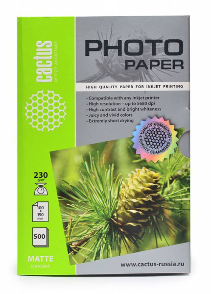 Фотобумага Cactus 10x15/230г/м2/500л./белый матовое для струйной печати (арт. CS-MA6230500)