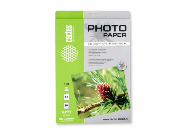 Фотобумага Cactus A3/100г/м2/20л./белый матовое самоклей. для струйной печати (арт. CS-MSA310020)