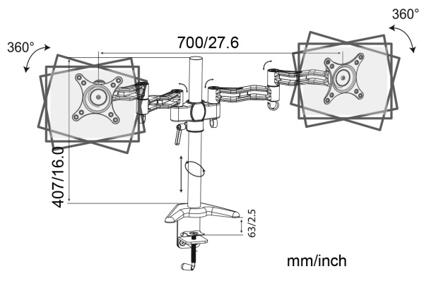 Кронштейн для двух мониторов Cactus черный 13″-27″ макс.10кг настольный поворот и наклон (арт. CS-VM-D29-BK)
