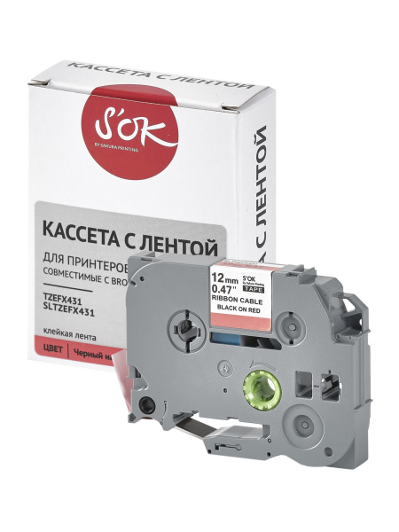 Кассета с лентой Sakura Printing TZEFX431 для Brother, черный на красном, 12мм/8м, наклейка (арт. SLTZEFX431)