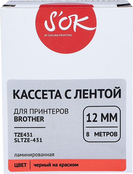 Кассета с лентой Sakura Printing TZE431 (черный, 12мм/8м) (арт. SLTZE-431)