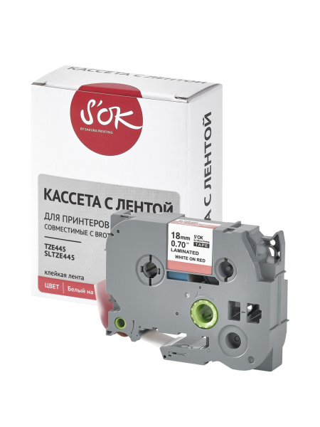 Кассета с лентой Sakura Printing TZE445 для Brother, белый на красном, 18мм/8м, наклейка (арт. SLTZE445)