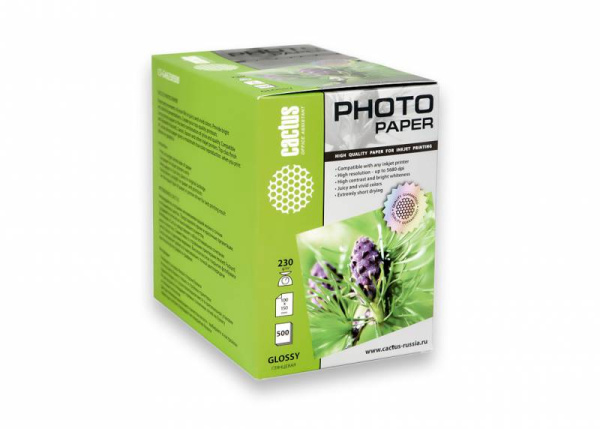 Фотобумага Cactus 10x15/230г/м2/500л./белый глянцевое для струйной печати (арт. CS-GA6230500)