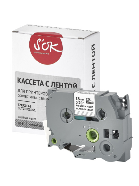 Кассета с лентой Sakura Printing TZEFX141 для Brother, черный на прозрачном, 18мм/8м, наклейка (арт. SLTZEFX141)
