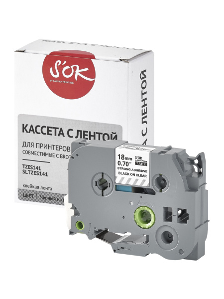 Кассета с лентой Sakura Printing TZES141 для Brother, черный на прозрачном, 18мм/8м, наклейка (арт. SLTZES141)