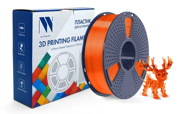 Филамент NVPRINT PLA+ прозрачный оранжевый для 3D печати, диаметр 1.75мм, длина 330 метров, масса 1