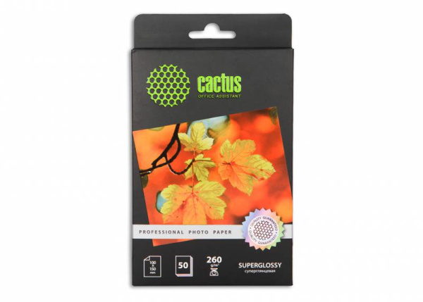 Фотобумага Cactus Prof 10x15/260г/м2/50л./белый глянцевое для струйной печати (арт. CS-HGA626050)