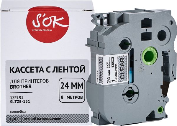 Кассета с лентой Sakura Printing TZE151 (черный, 24мм/8м) (арт. SLTZE-151)