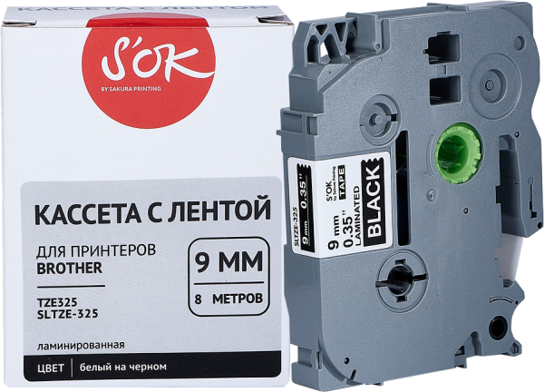 Кассета с лентой Sakura Printing TZE325 (белый, 9мм/8м) (арт. SLTZE-325)