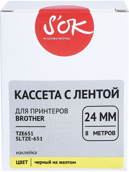 Кассета с лентой Sakura Printing TZE651 (черный, 24мм/8м) (арт. SLTZE-651)