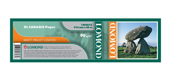 Бумага Lomond XL CAD&GIS Paper, ролик 914 мм, 90 г/м2, 45 метров (арт. 1202012)