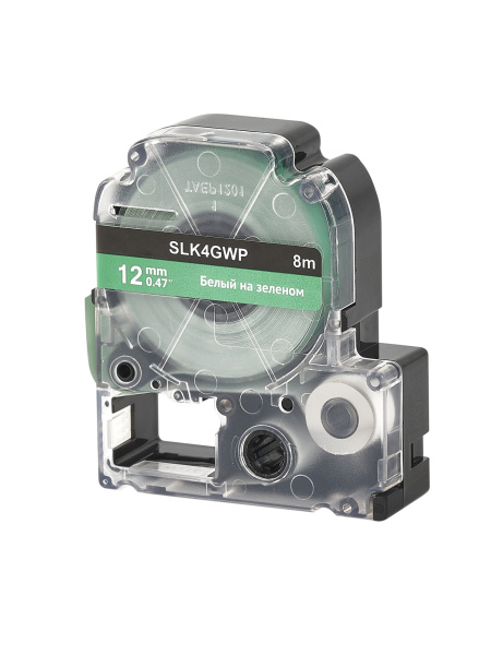 Кассета с лентой Sakura Printing K4GWP для Epson, белый на зеленом, 12мм/8м (арт. SLK4GWP)