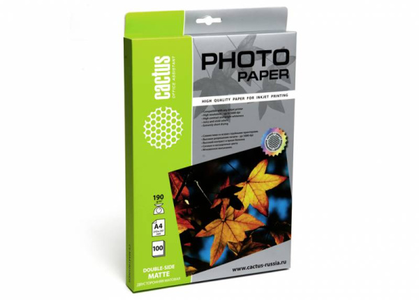 Фотобумага Cactus A4/190г/м2/100л./белый матовое/матовое для струйной печати (арт. CS-MA4190100DS)