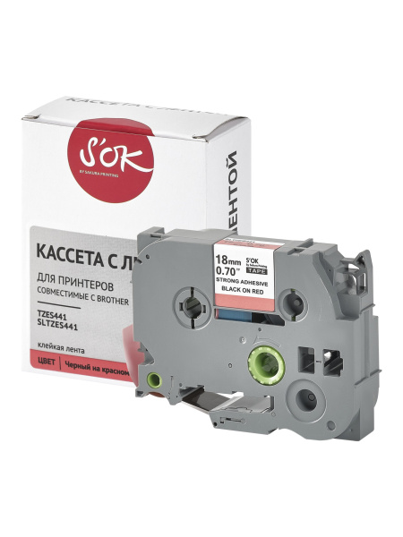 Кассета с лентой Sakura Printing TZES441 для Brother, черный на красном, 18мм/8м, наклейка (арт. SLTZES441)