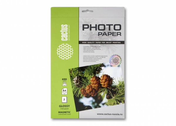 Фотобумага Cactus A4/690г/м2/2л./белый глянцевое/магнитный слой для струйной печати (арт. CS-MGA46902)