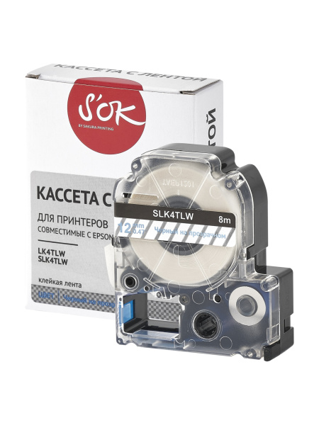 Кассета с лентой Sakura Printing K4TLW для Epson, голубой на прозрачном, 12мм/8м (арт. SLK4TLW)