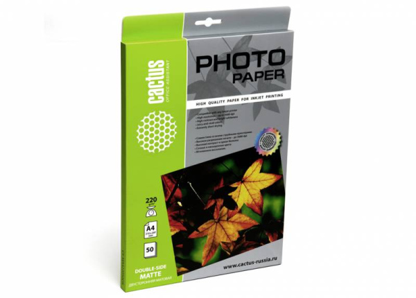 Фотобумага Cactus A4/220г/м2/50л./белый матовое/матовое для струйной печати (арт. CS-MA422050DS)