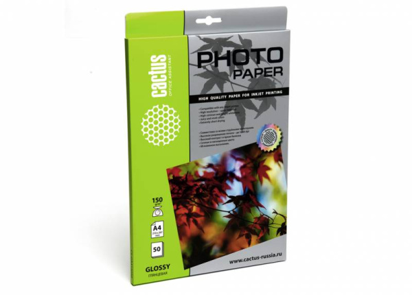 Фотобумага Cactus A4/150г/м2/50л./белый глянцевое для струйной печати (арт. CS-GA415050)