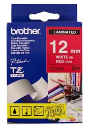 Наклейка ламинированная Brother TZ435 белый шрифт на красной основе, ширина 12 мм (арт. TZ435)