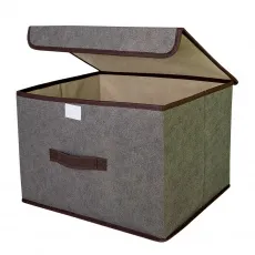КОРОБ с крышкой для хранения ГЕЛЕОС Линен-24 (24х37х24 см) серый (арт. ЛИНЕН-24-СР)