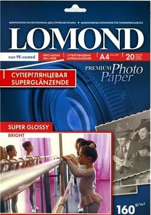 Фотобумага Lomond Super Glossy Bright, А4, 160 г/м2, 20 листов (арт. 1101110)